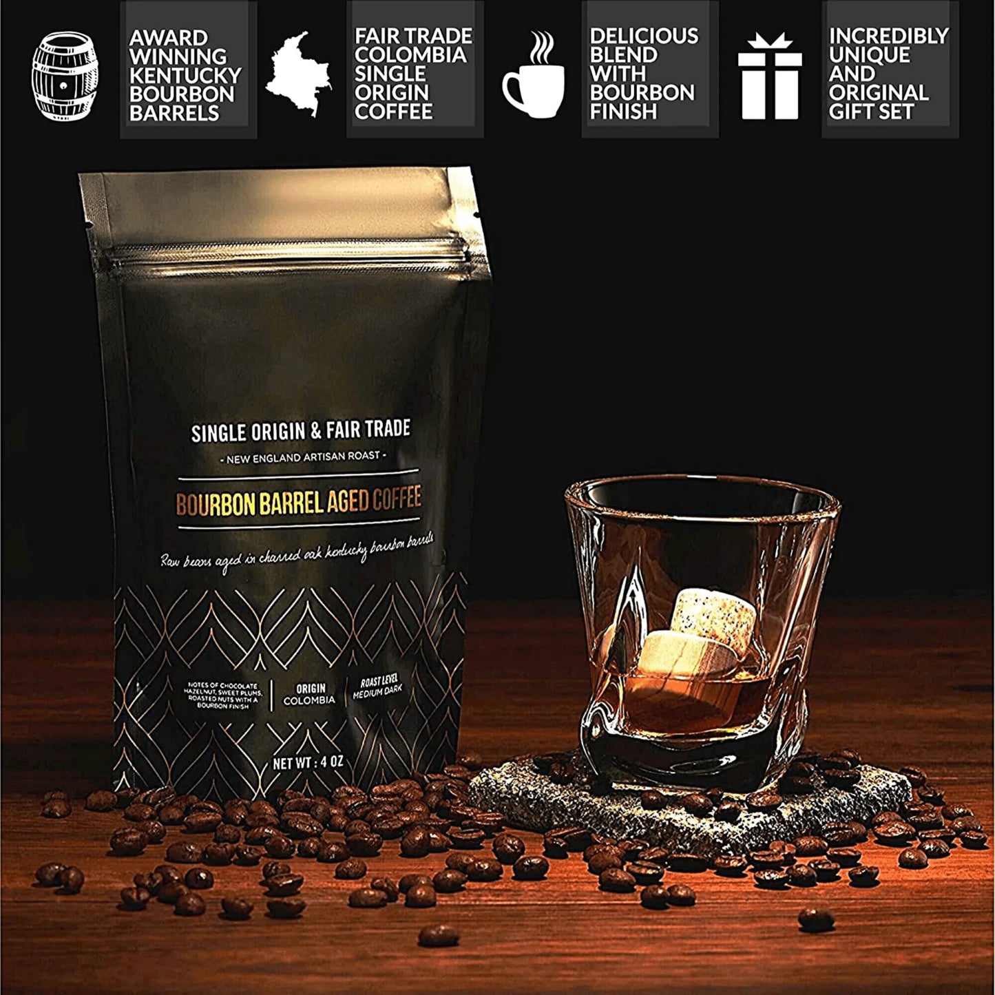 Gift Set - Whiskey Stones & Bourbon Barrel Aged Coffee